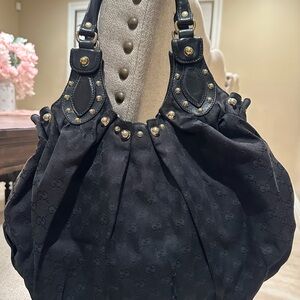 Gucci Pelham Gold Studded Black Canvas Bag